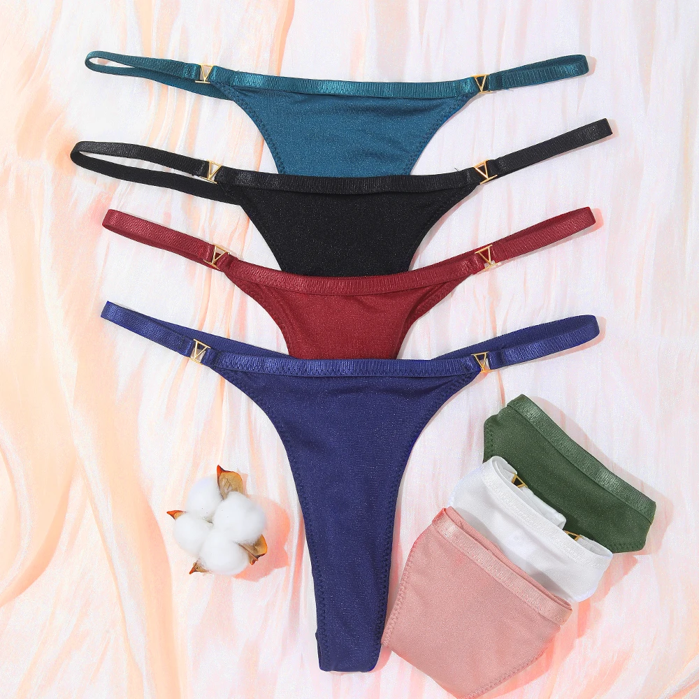 3PCS Women Thong Panties Ice Silk Underwear Low Waist G-String Panties Women's Comfort Cotton Briefs Lingerie Beach Underwear