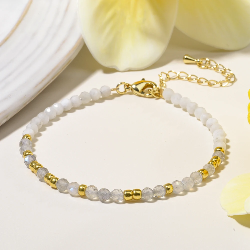 Morse Code Bracelet Moonstone Labradorite Faceted Rounds and Glass Seed Beads Bracelet Conceals the message Until we meet again