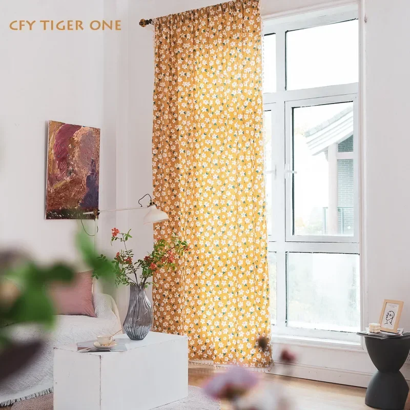 

Cotton Linen Japanese Floral Curtain Thick with Tassels Curtains for Living Room Kitchen Valance for The Luxury Living Room