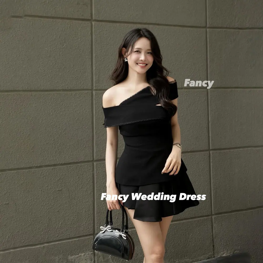 

Fancy Simple Off Shoulder Evening Dress A Line Elastic Satin Prom Gown Mini Short Birthday Party Dresses Customized