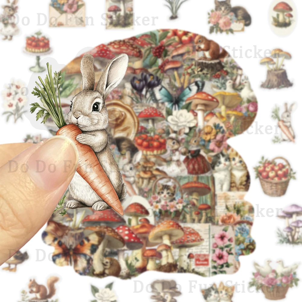 50 قطعة الإبداعية الرجعية ناضجة الموسم غابة صغيرة الفطر ملصق مقاوم للماء PET شفافة فراشة القط شخصية هدية Stic #6