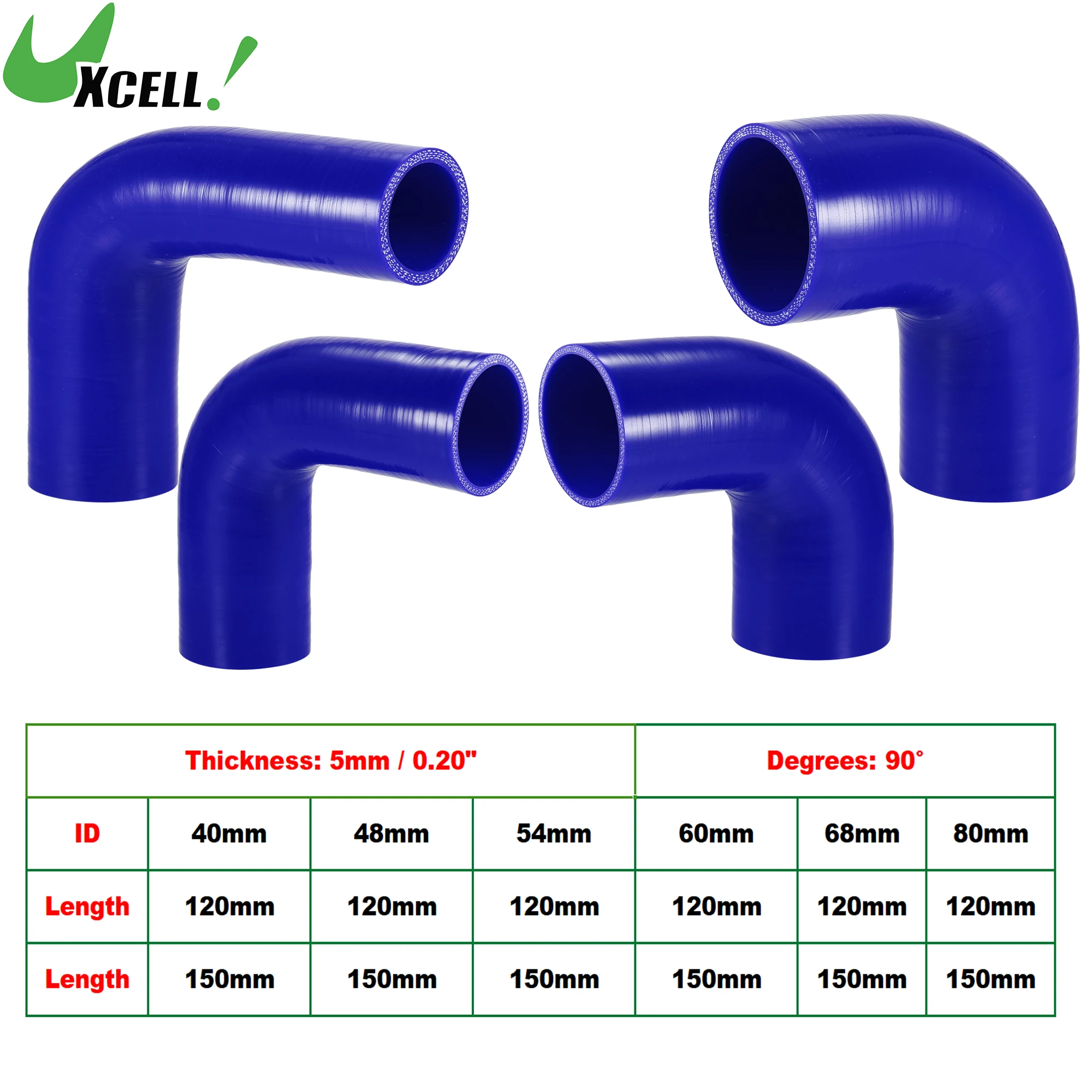 

UXCELL 40mm 48mm 54mm 60mm 68mm 80mm Car Straight Silicone Hose Coupler Intercooler Tube w/ Clamps 120mm 150mm Long Blue