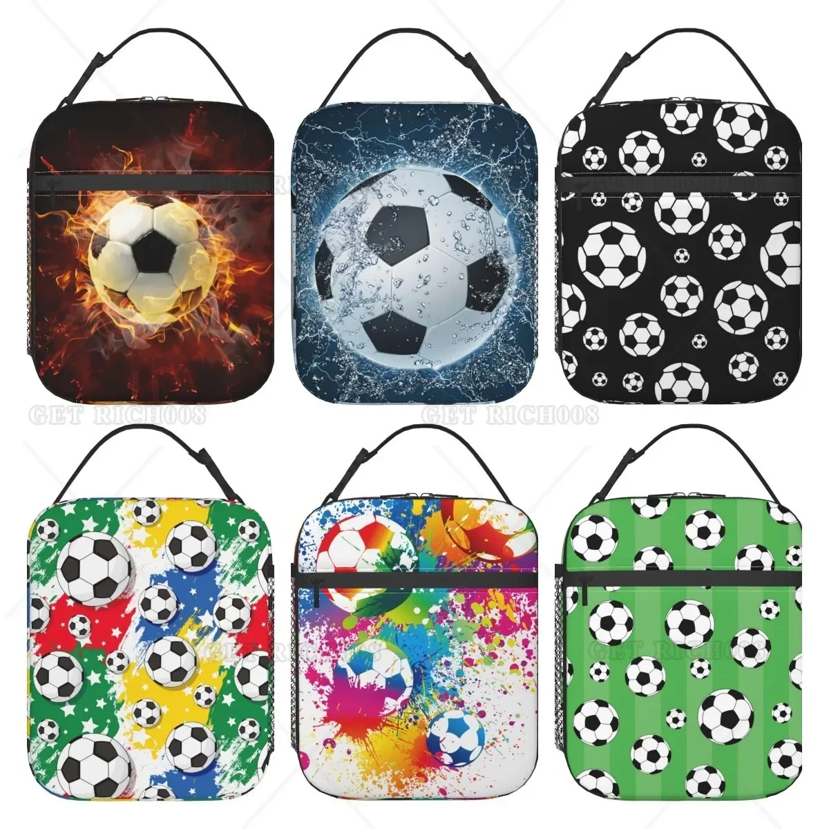 Soccer Lunch Box for Boys Girls Lunch Bag for Kids Waterproof Reusable Insulated School 3D Football Lunch Box with Side Pocket