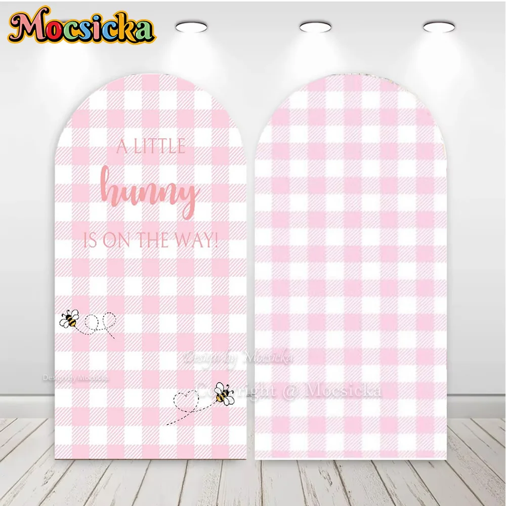 

Mocsicka Little Hunny is on the Way Arch Backdrop Cover Baby Shower Party Girl Розовый плед Фон на заказ 2-сторонняя фотобудка