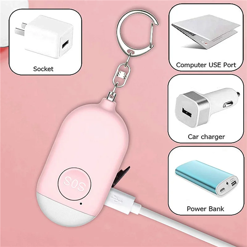 SUNRI-3X إنذار شخصي قابل لإعادة الشحن مقاوم للماء في حالات الطوارئ الدفاع عن النفس SOS تنبيه الاغتصاب صافرة صفارة الإنذار السلامة للنساء