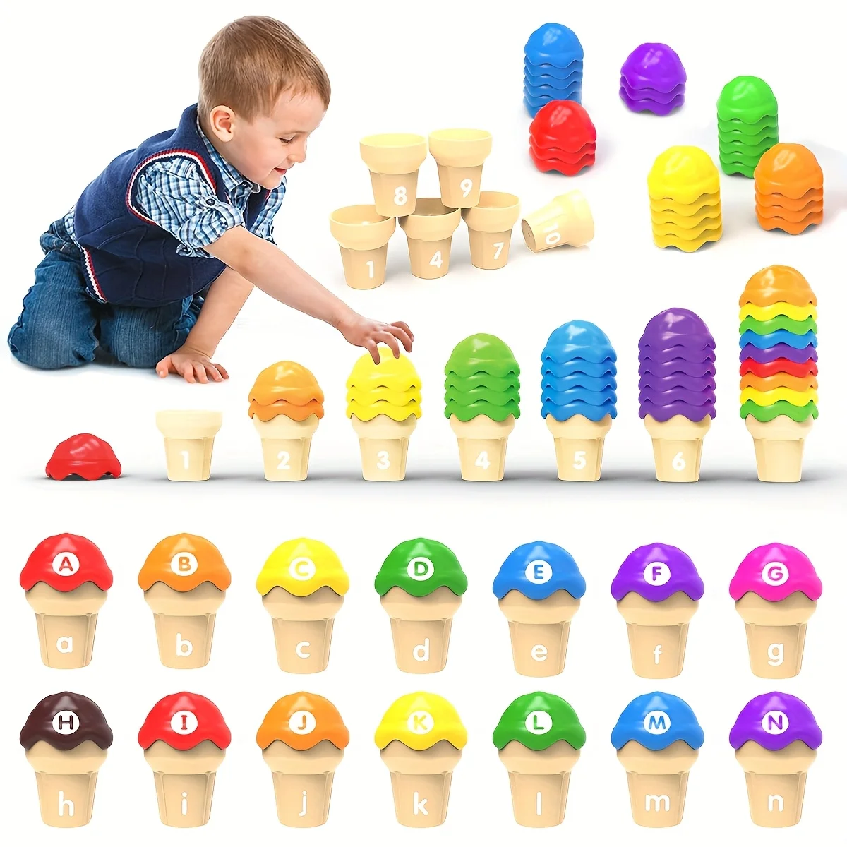 Ice Cream Counting and Color Sorting Stacking Toys for Kids, Number Math Games Learning Toy to Enhance Fine Motor Skill Toys