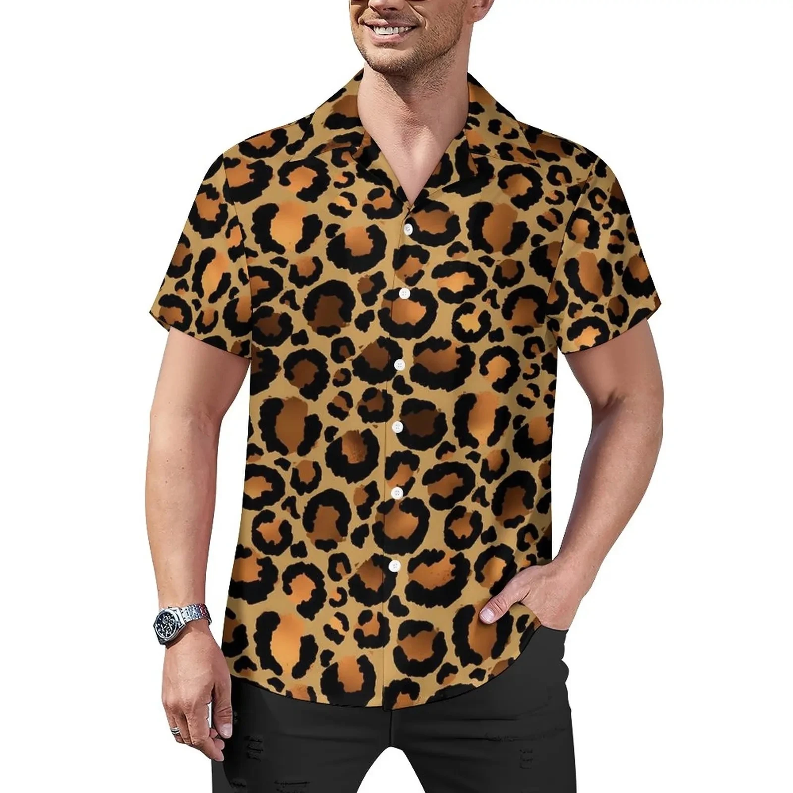 Hawaiian Sexy Rode Luipaard Vlekken Heren Shirts Voor Man Kleding Casual Y2 K Zomer Beach Street Style Plus Size Blouse