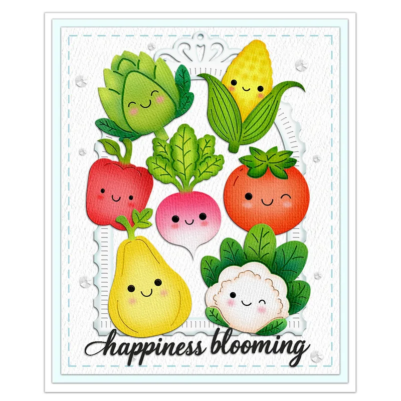 Cute Cartoon Smiling Vegetables Fruit Squash Corn Radish Tomato Pepper Carbon Steel Metal Cutting Dies Stencil DIY Scrapbooking