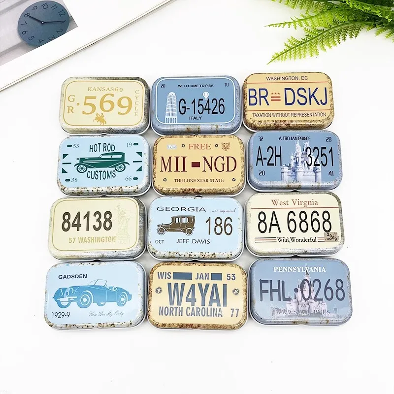 12 Pc Retro Portable Jewelry  Middle Size Cover Iron Tin Pencil Metal Case / Can/Pill Cute Small Kit/Candy Storage Gift Box