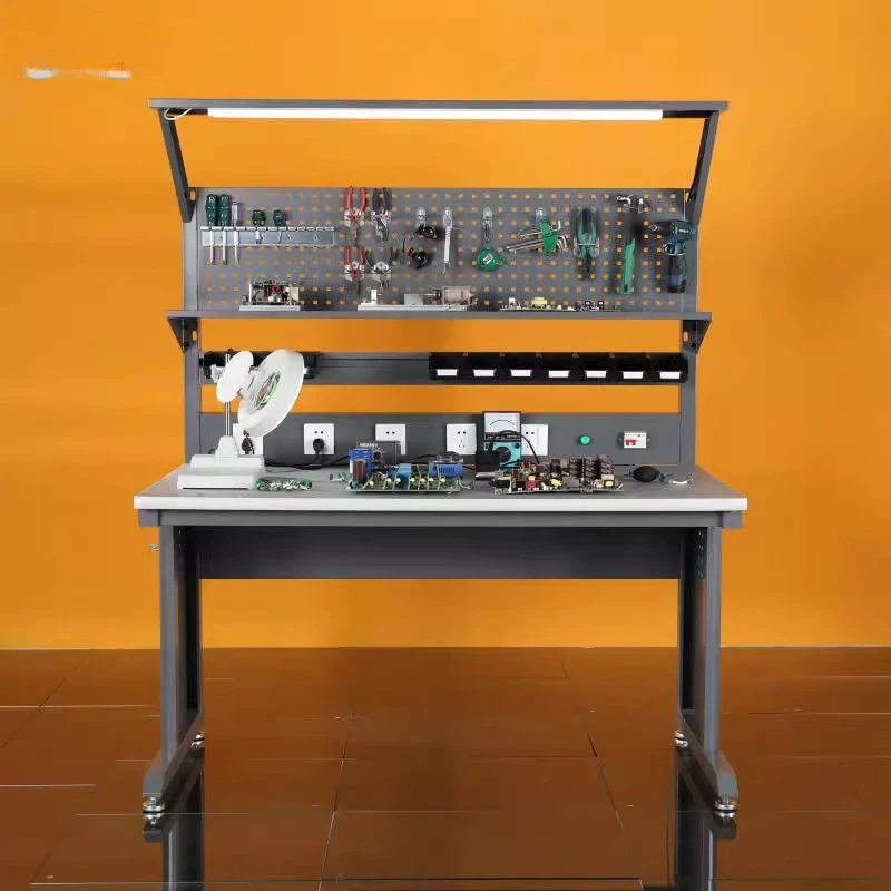 Anti-Static Electronic Chip Workshop Workbench with Lamp And Socket Assembly Table Featuring Curved I-Shaped Legs for Ergonomic