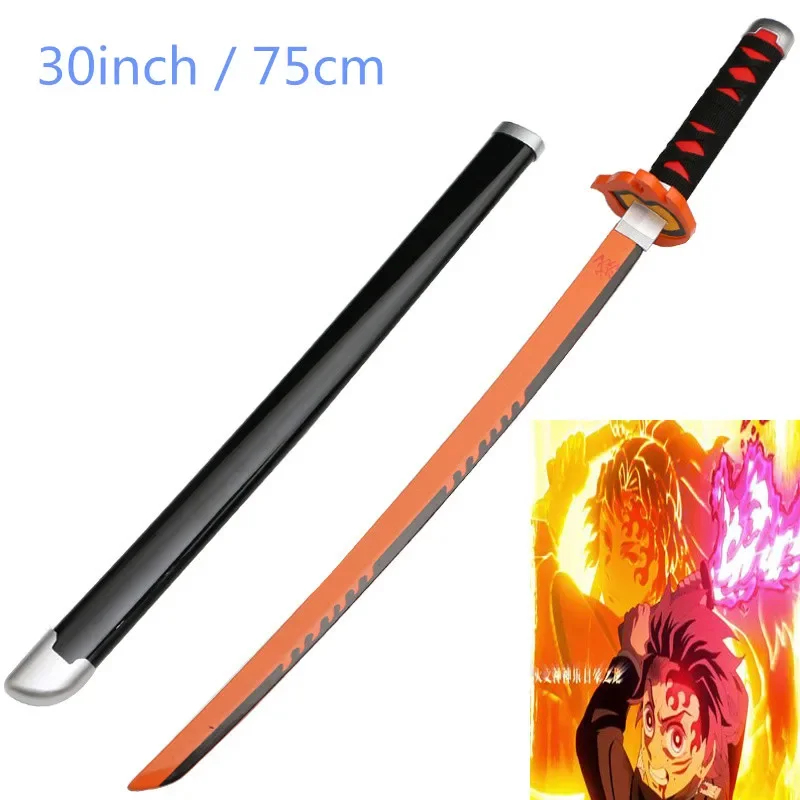 

Anime Demon Slayer Cosplay Kamado Tanjirou God of Fire 30inch Sword Katana Weapon Wood Kimetsu no Yaiba Model 75cm