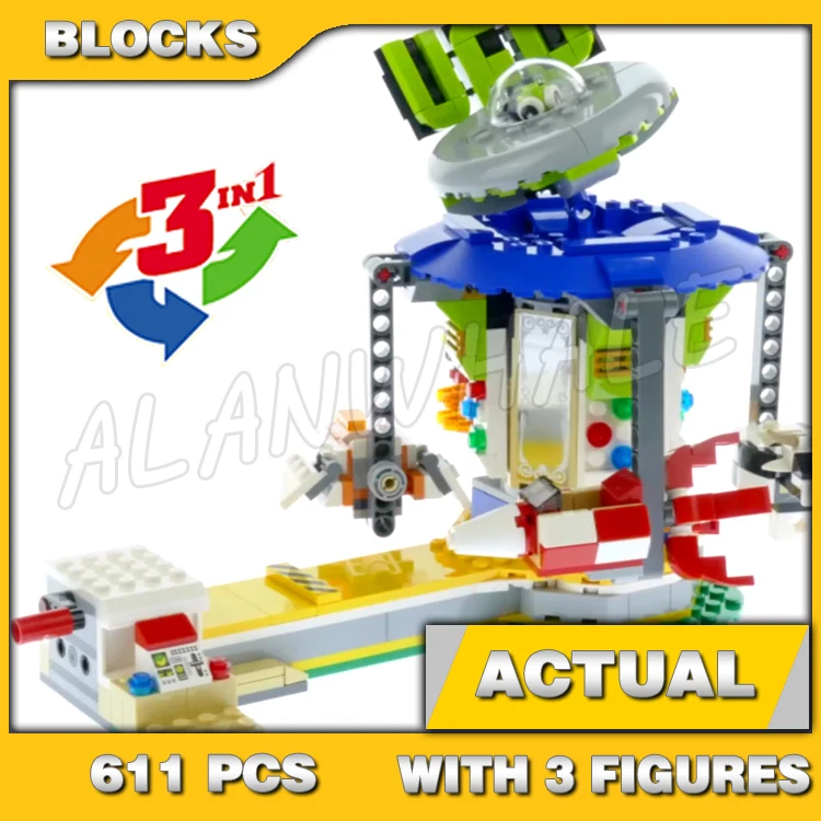 

611 шт. Creator 3in1 Fun Fair Carousel Free Fall Ride Ferris Wheel 11399 Набор строительных блоков, совместимый с моделью