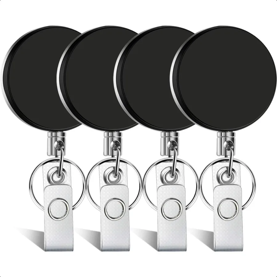 

4 Pieces Retractable Badge Holder ID Badge Holder Heavy Duty Badge Reel with Keychain Ring Clip for ID Key Card Badge