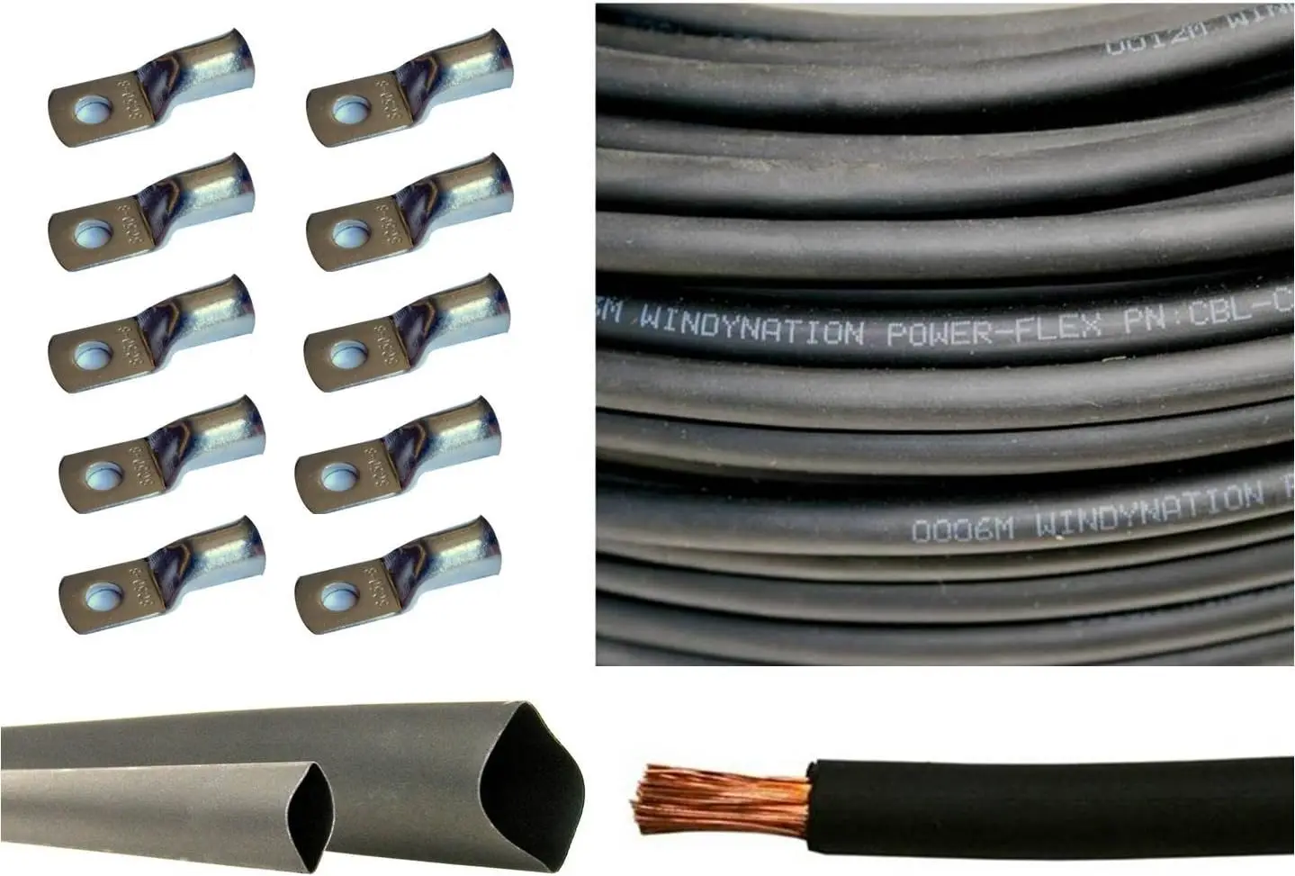 

4/0 Gauge 4/0 AWG Black 75 Feet Welding Battery Pure Copper Flexible Cable + 10pcs of 3/8" Tinned Copper Cable Lug Terminal