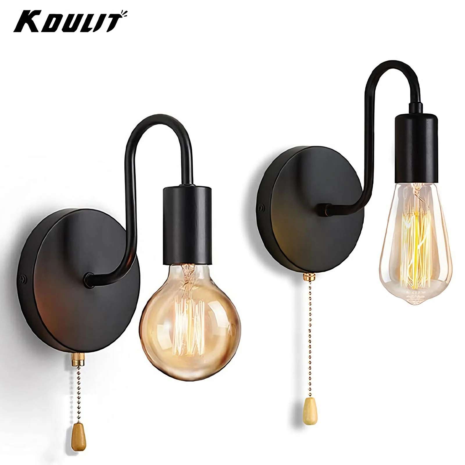 

Винтажное черное настенное бра с тяговой цепью, проводной настенный светильник для промышленного фермерского дома E27, лампа для зеркала в ванной комнате, спальни