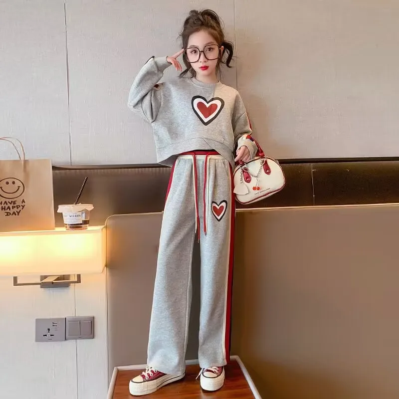 Fashion 2023 Girls Clothes Sets Autumn Kids Long Sleeve Sweatshirt + Wide Leg Pants Children Clothing Suits 6 8 10 12 14 Year