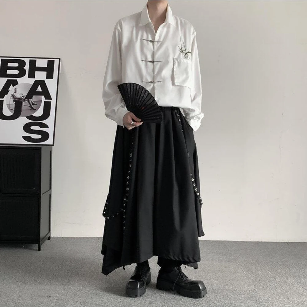 

Y2k Irregular Ribbon Skirt Pants Dark Gothic Style Hakama Genderless Japanese Streetwear Casual Wide-Leg Samurai Pants Unisex