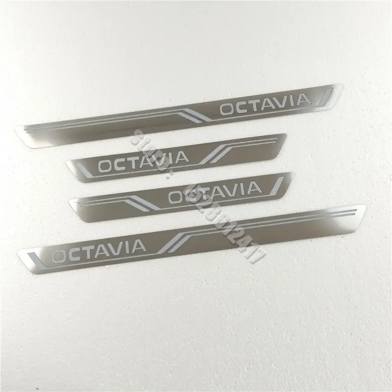 Stainless Chrome Car Door Sill Kick Scuff Plate Protector Trim Cover Guard For Skoda Octavia 4 A5 A7 A8 2014-2019 2020 2021~2023