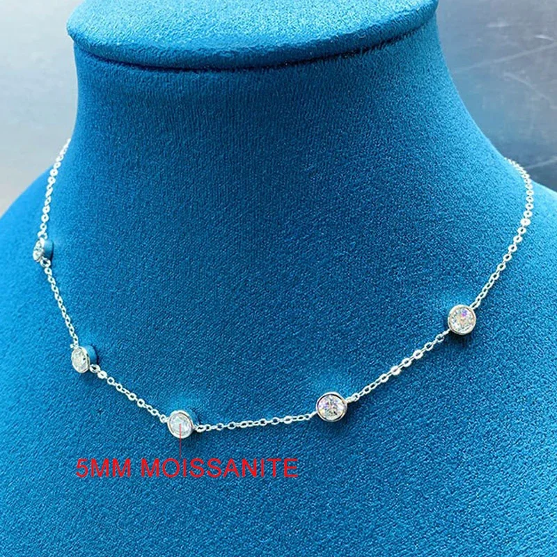 TFGLBU 3/4/5mm Real D Color Moissanite Necklace for Women Trendy Simple Bubble Pentant Birthday Gift 925 Sterling Silver Jewelry