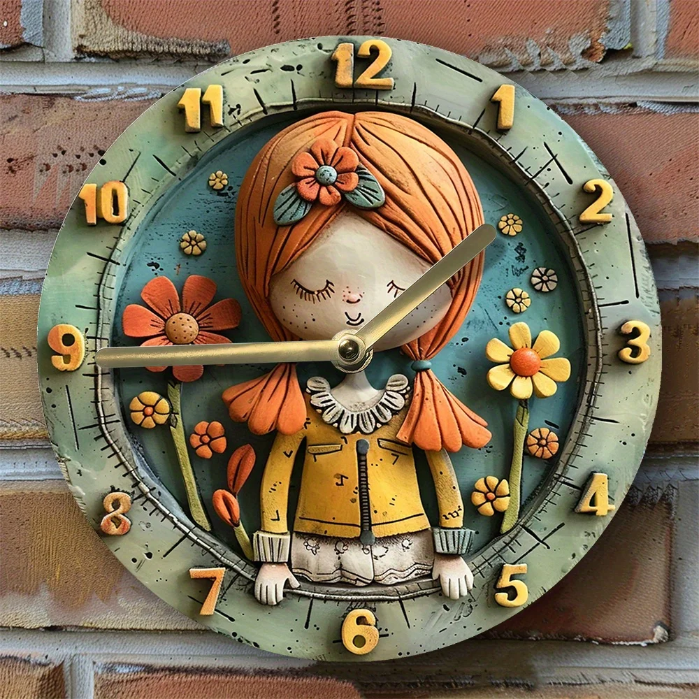 Hippie Girl Silent Wall Clock  3D Effect DIY Assembly Kit, Quiet Movement for Home Décor - Includes Sets & Mounting Hardware