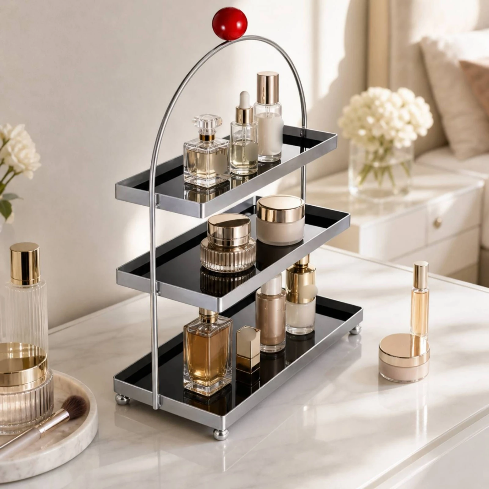Etagere-organisateur-acrylique-a-3-niveaux-Etagere-de-comptoir-Economiseuse-d'espace-avec-cadre-metallique-Etagere-fine-pour-coiffeuse