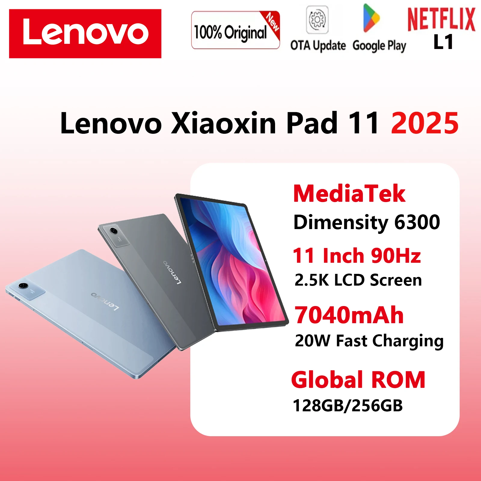 Global ROM Lenovo Xiaoxin Pad 11 2025 Tablet MediaTek Dimensity 6300 11" 2,5K Bildschirm 128GB 256GB ROM 7040mAh WIFI Android Tab