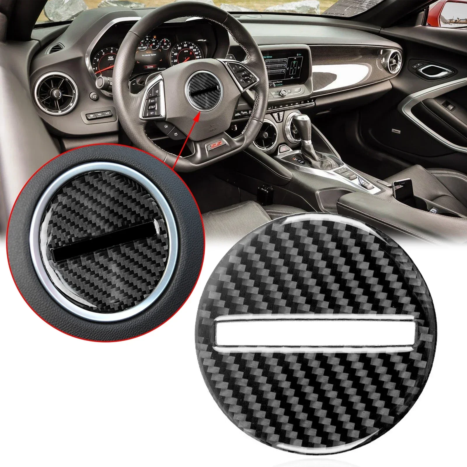 

Carbon Fiber Interior Steering Wheel Logo Frame Cover Molding Trim Sticker For Chevy Camaro 2017-2023 2022 2021 2020 2019 2018