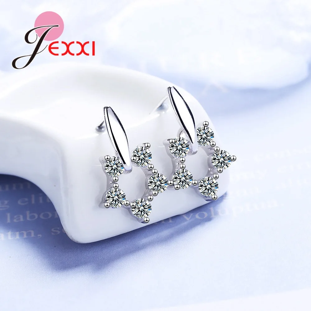 New Creative Shiny CZ Hollow Circle Pendant Stud Earrings for Women 925 Sterling Silver Wedding Party Earring Jewelry