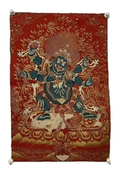 Tibetan Buddhism Mahagala Six Armed Protector God of Wealth Statue Tangka Embroidery Decoration Hanging Painting