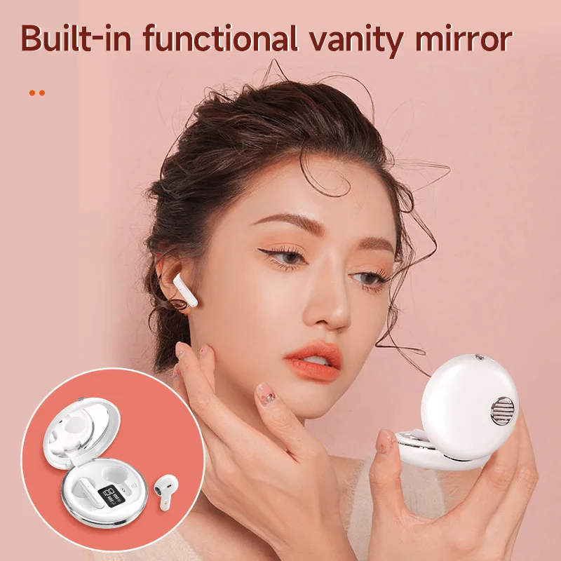 Makeup Mirror TWS Wireless Bluetooth 5.3 Headphone Low Latency Noise Reduction Music Earbuds for IPhone Android Friend Gifts