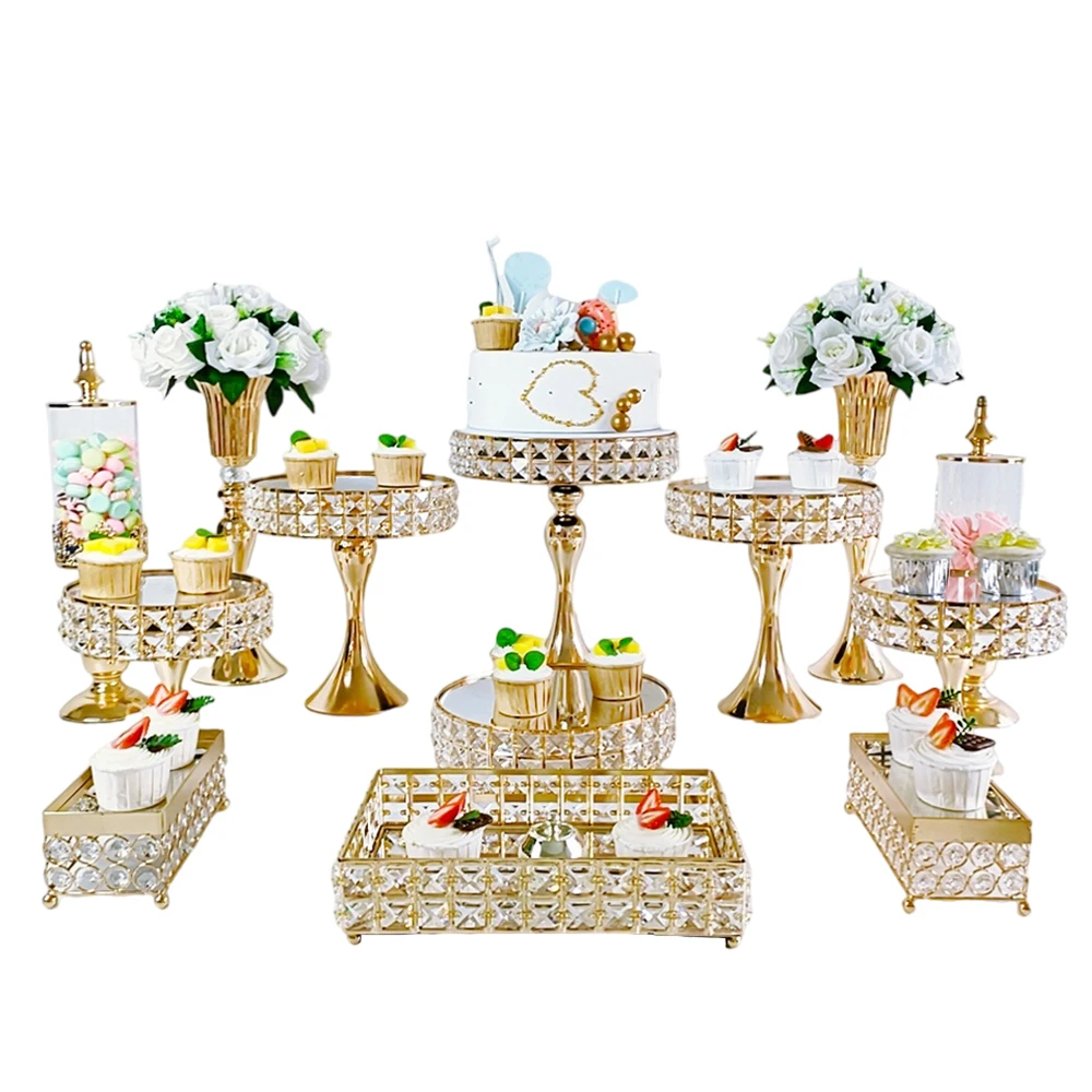 5-19Pcs/lot Shiny Cake Stand-Decorative Metal Cake Holder Round Cake Stand Genuine Mineral Crystals-Serving Plate Table Display