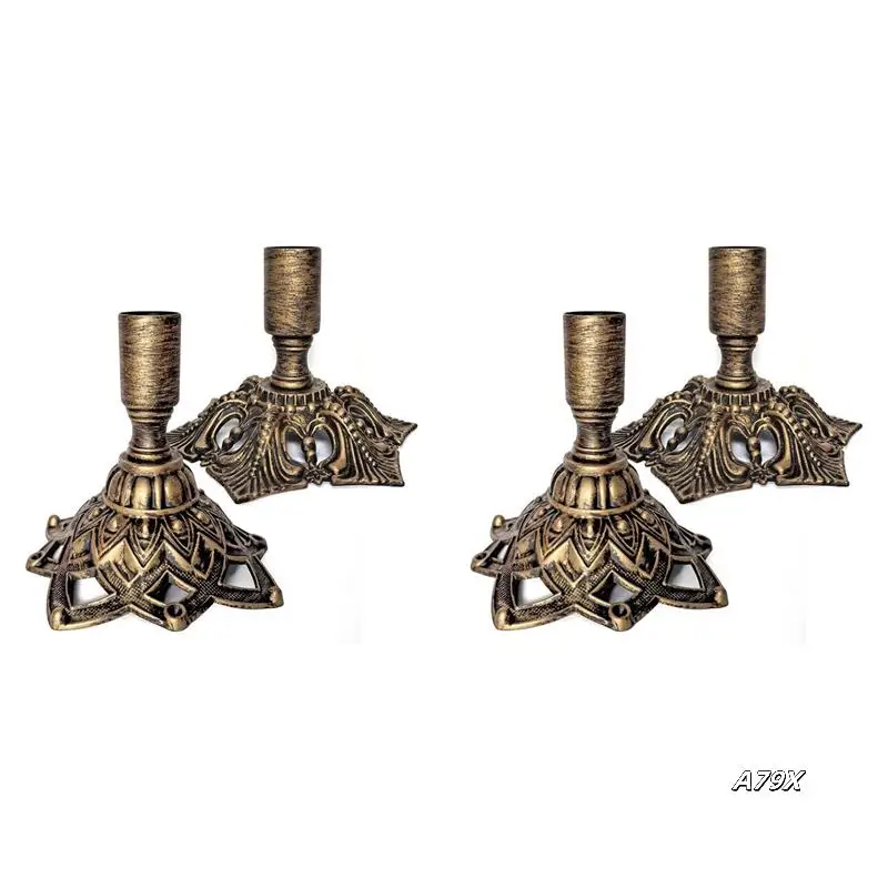 

4Pcs Candlestick Holders,Taper Candle Holder For Candlesticks Gold Brass Vintage Candle Metal Stick Candle Holders