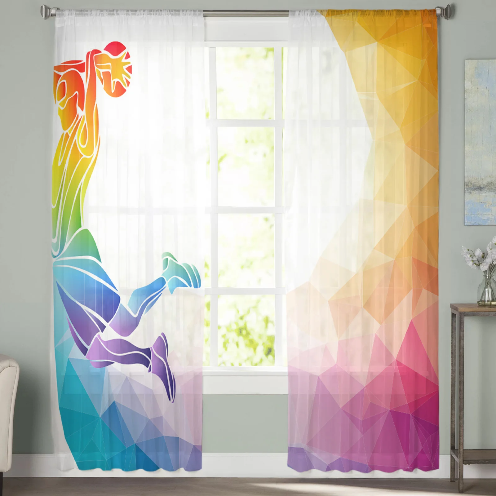 Promote Colorful Sports Shooting Sports Sheer Curtain Living Room Drapes Home Bedroom Voile Curtain Printed Tulle Window Curtain