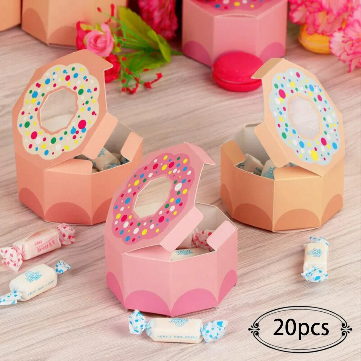 20x Donut Candy Box Sweet Chocolate Boxes Donut Theme Wedding Gift Candy Box Favors Birthday Party Christmas Jelwery Decoration