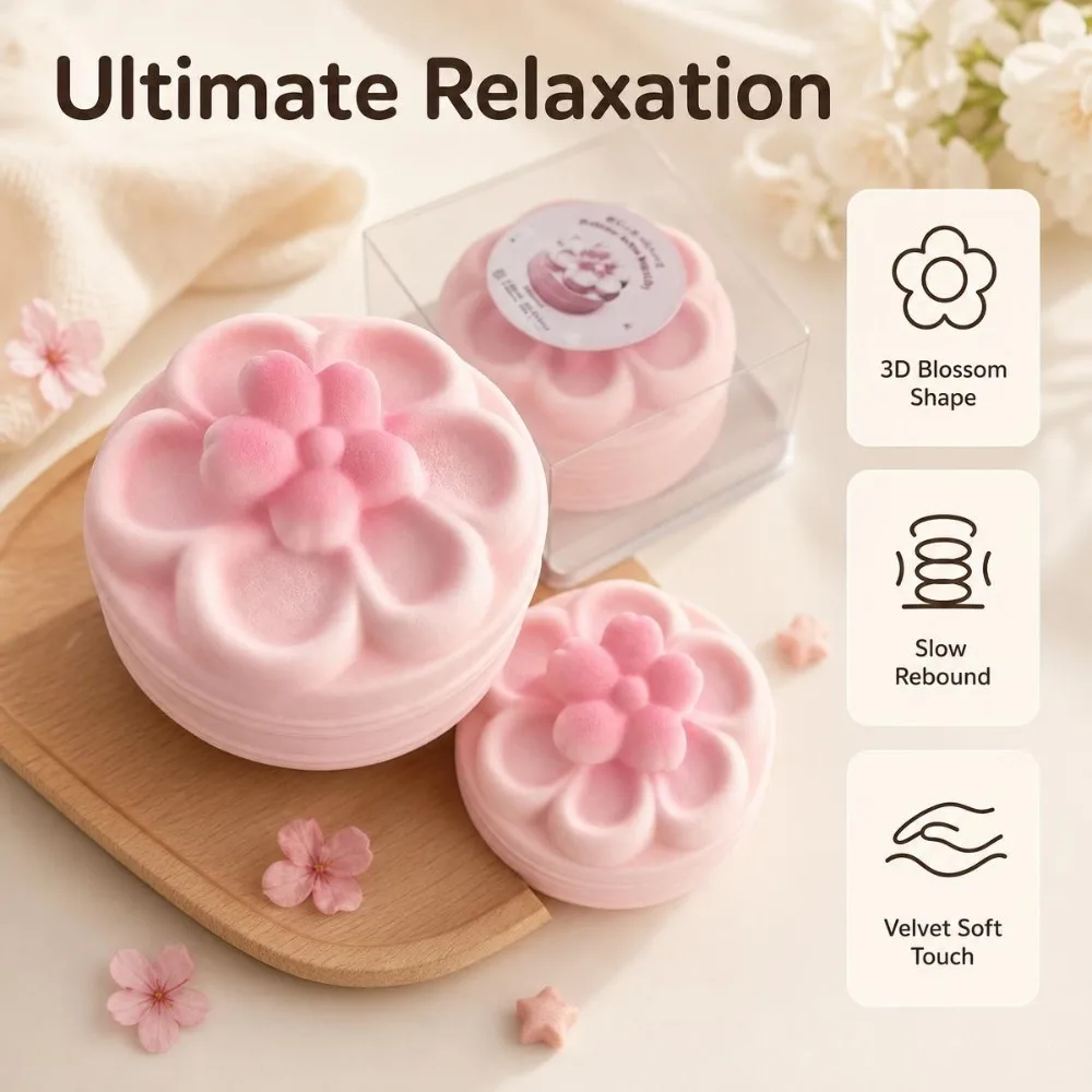 Cherry Blossom Cake Squishy Toy Slow Rising Fidget Stress Relief Soft Sensory Squeeze Ball Office Desk Anxiety Relaxation Gift