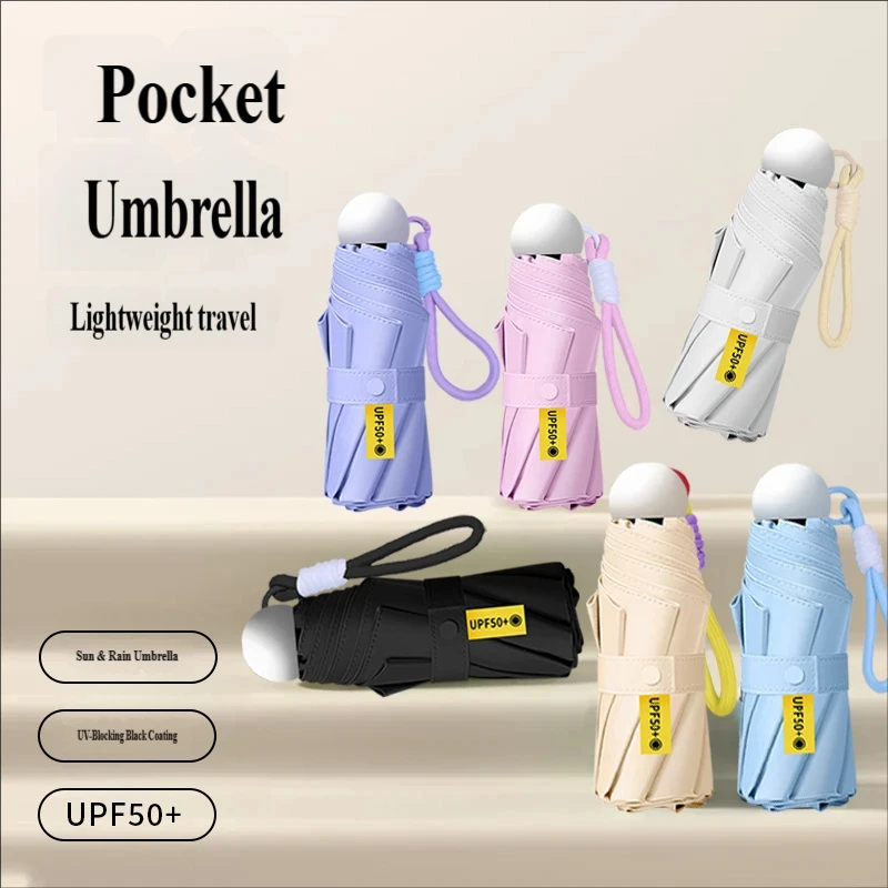 Mini paraguas de sol plegable de cinco pliegues para mujer, protección solar, protección UV, sombrilla y paraguas para lluvia, ultraligero, venta al por mayor