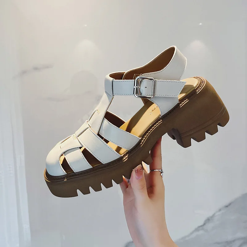 2022 New Sandal Women Thick Bottom Sandals Close Toe Sandals Chunky Heel Beach Shoes Ladies Buckle Strap Sandal