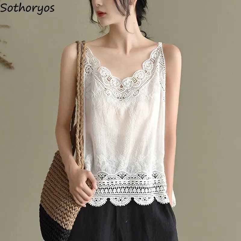 

Camisole Women Hollow Out Sexy Designed Korean Style Basics Ladies All-match Summer Casual Delicate Prevalent Simple Daily New