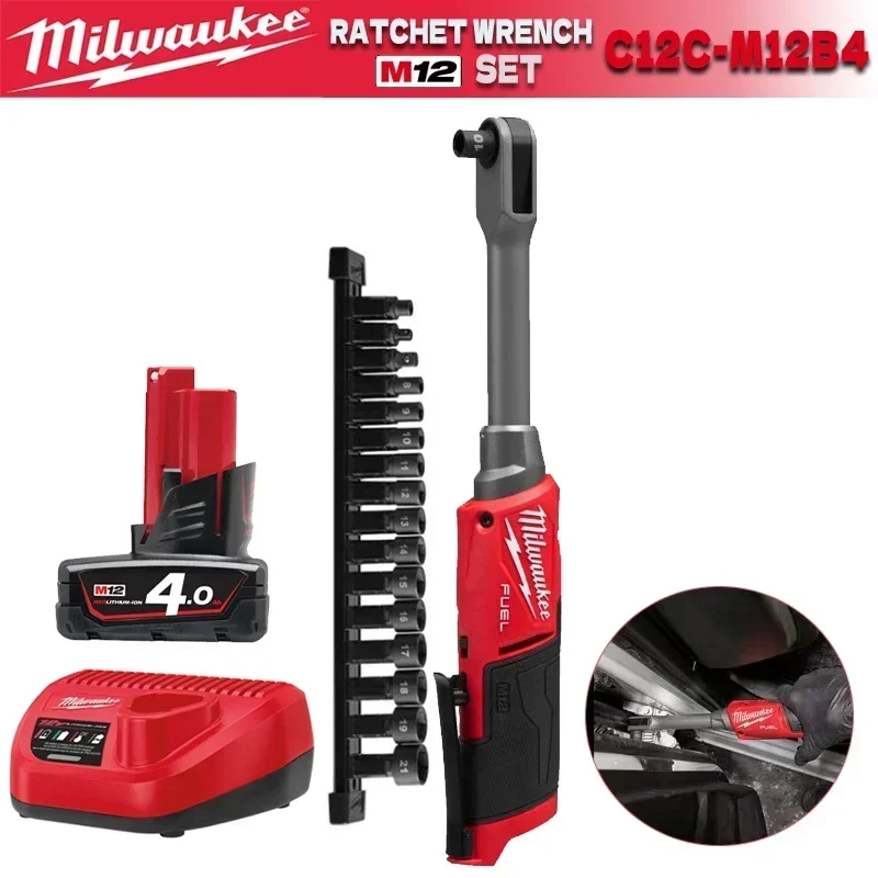 Milwaukee M12 FPTR/3050 M12 FUEL INSIDER™ Extended Reach Ratchet Electric Wrench 12V Charger Battery Power Tools M12 FPTR-202