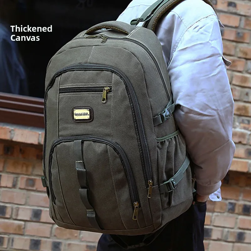 New Retro Men's Canvas Backpack 60L Capacity Outdoor Travel Mountaineering Backpack Trendy Double-Shoulder Bag for Men