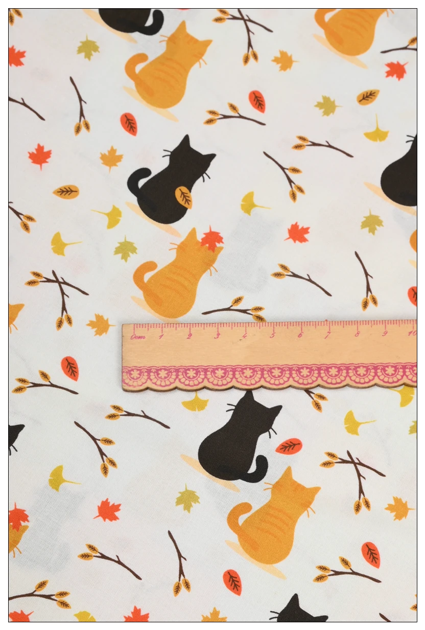 두꺼운 목화 천으로 귀여운 만화 손으로 그린 ​​고양이 인쇄 수제 DIY 가방 쿠션 던지기 베개 패브릭