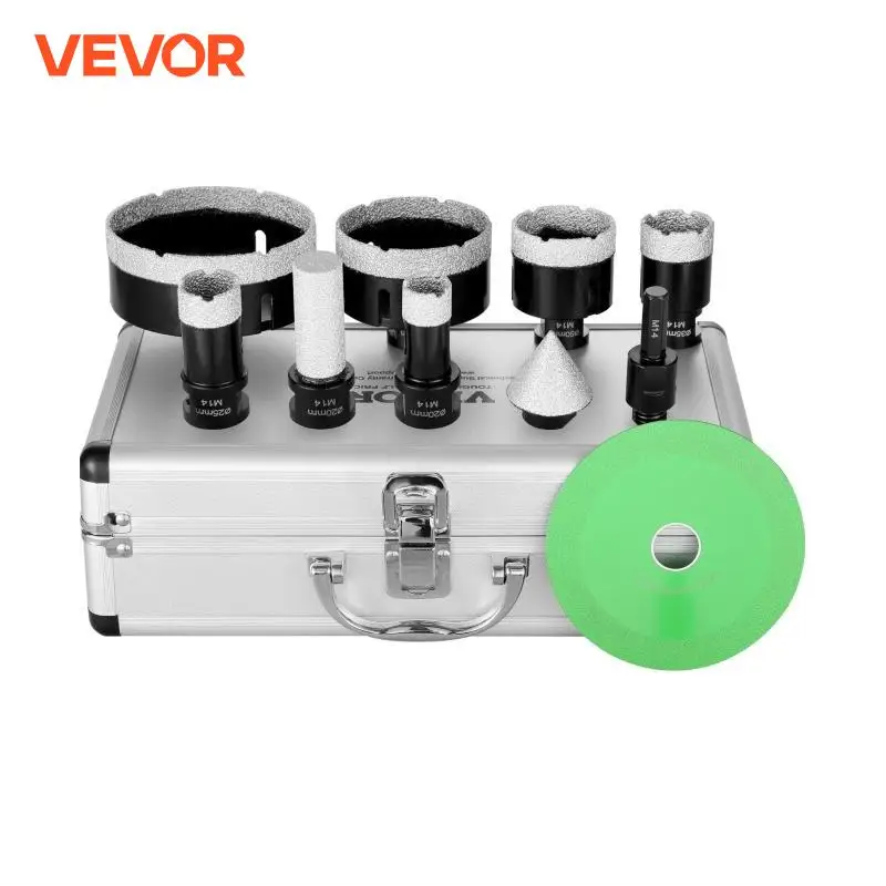 VEVOR 6/7/8/10/11 PCS Diamond Core Drill Bit Set Diamond Hole Saw Kit Finger Milling Bit Cone Bit Saw Blade and Storage Case