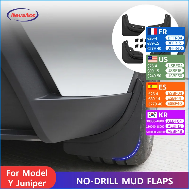 

No - Drill Mud Flaps For Tesla Model Y Juniper 2025 Flexible TPE Mud Guards Scratch-Resistant Durable Car Body Protection Flaps