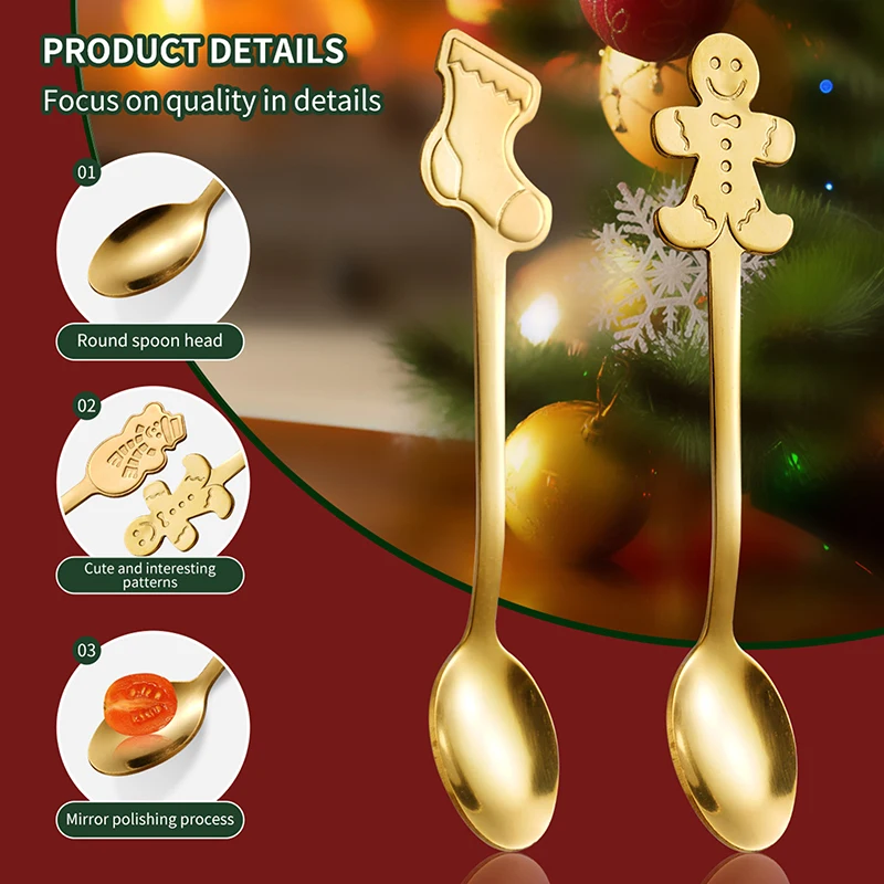 4Pcs Xmas Dessert Decorative Stainless Steel Spoons Snowman Christmas Stocking Cutlery Cake Coffee Spoon Party Gift