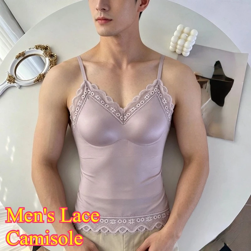 men's-lingerie-sexy-eyelash-lace-trim-camisole-tank-top-undershirt-inner-wear-satin-sheer-mesh-see-through-hollow-out-sleepwear
