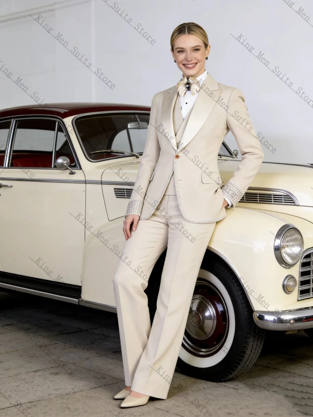 

Spring Beige Women Suit Set 2 Pcs Blazer+Pants Trousers Cotton Customized Formal Office Wedding Tuxedos Coat Prom Jacket