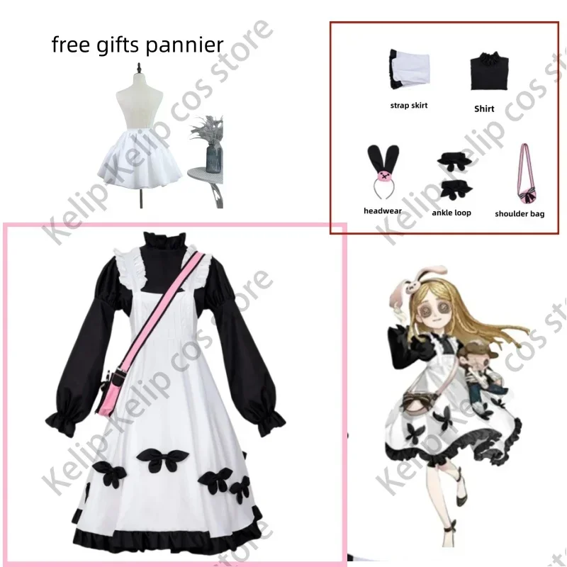 Fato de Cosplay Anime Lolita para Mulher, Identidade Jogo, Fato de Festa Kawaii Adorável, Saia Camisola, Menina Alice, Preto e Branco