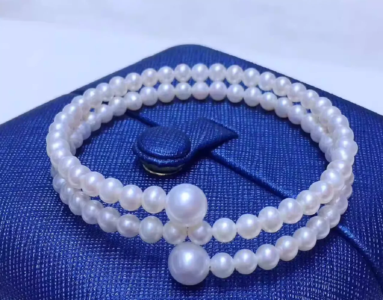New Elastic Pearl Bracelet AAAA5-6mm+8-9mm Natural White Pearl Double Layer Bracelet