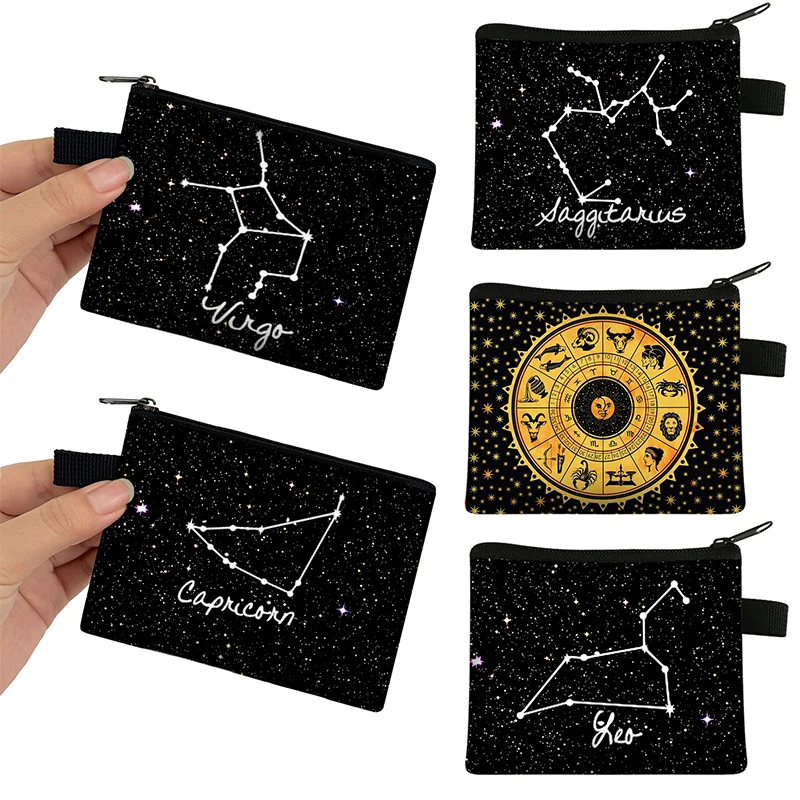 Dodici costellazioni Modello segno zodiacale Portamonete Donna Giradischi zodiacale Portachiavi Borse Borsa per rossetto carina Mini borse