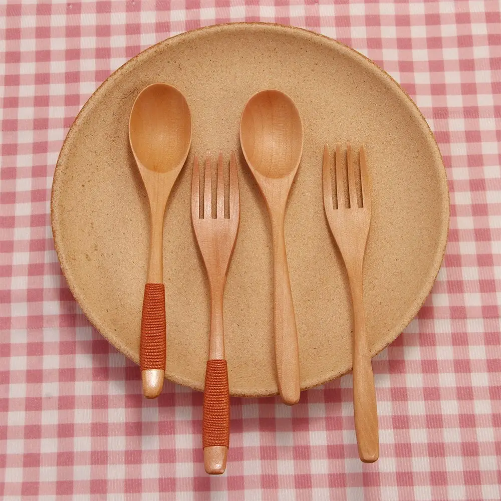 Natural Dinner Kit Rice Utensil Kitchen Supplies Cereal Fork Spoon Tableware Dinnerware Sets